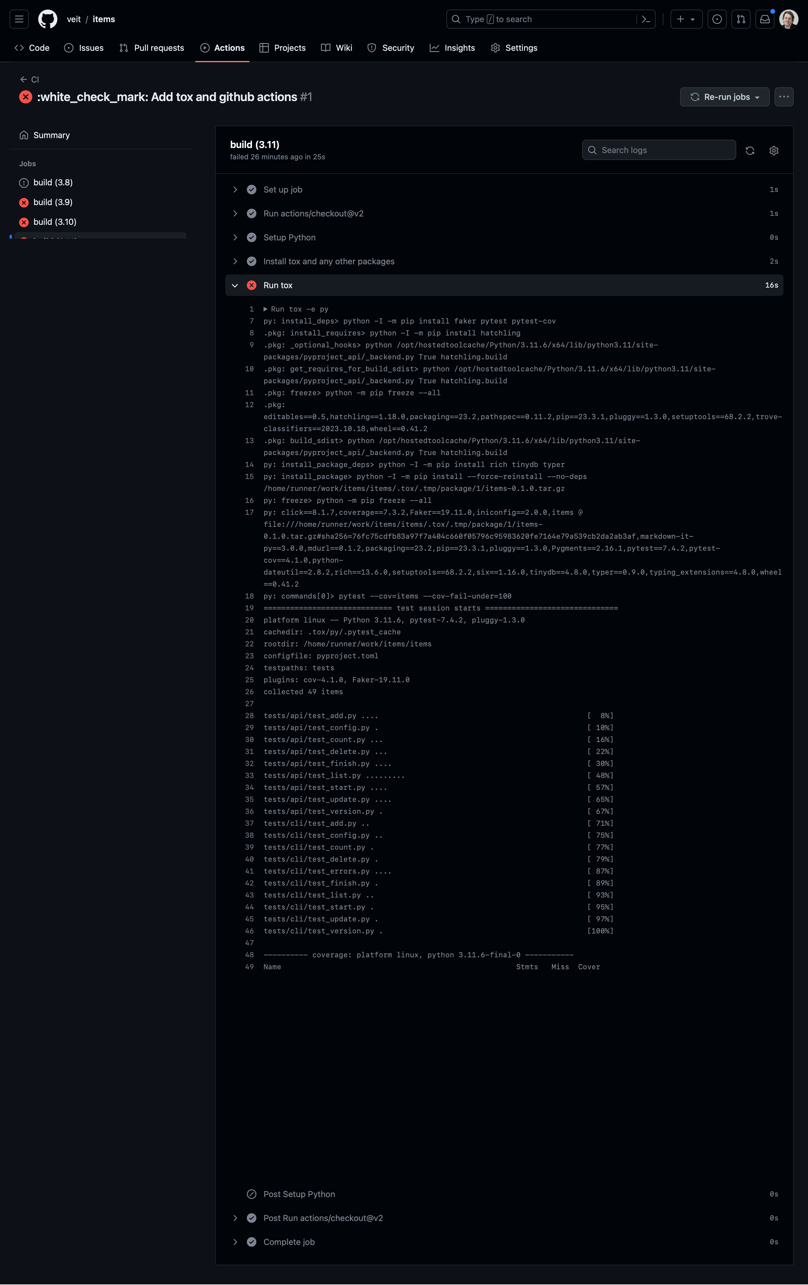 Screenshot eines GitHub-Actions-Run für eine Umgebung
