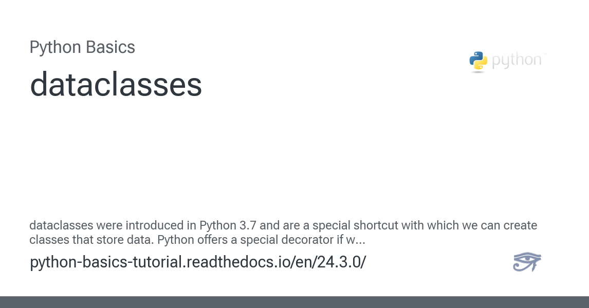 python @dataclasss decorators | python tutorial |... dataclasses - Python Basics 24.3.0