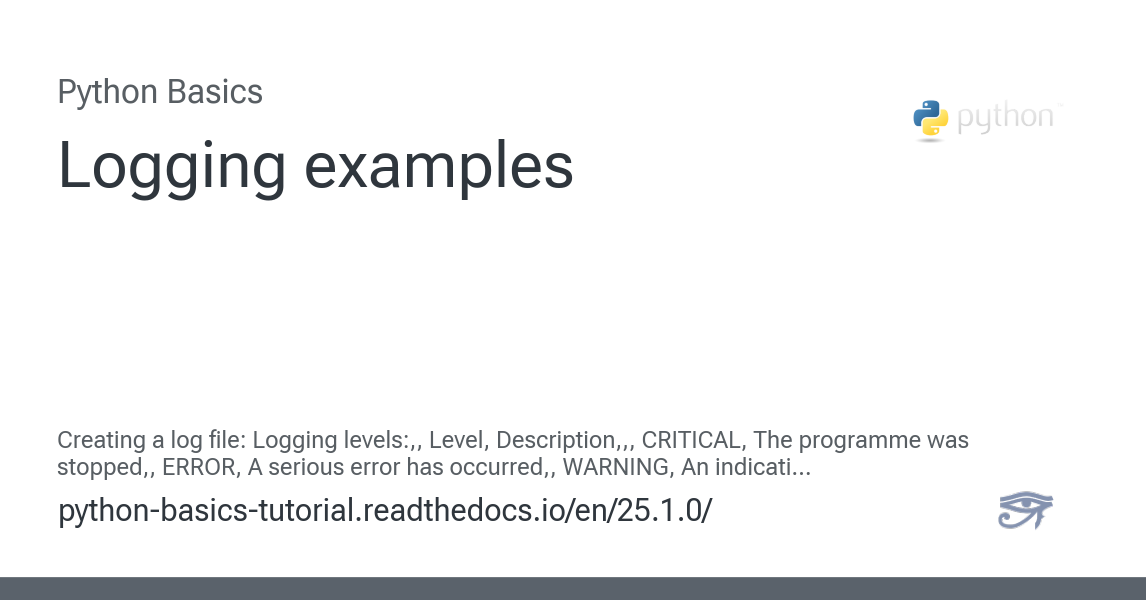 Logging examples - Python Basics 25.1.0